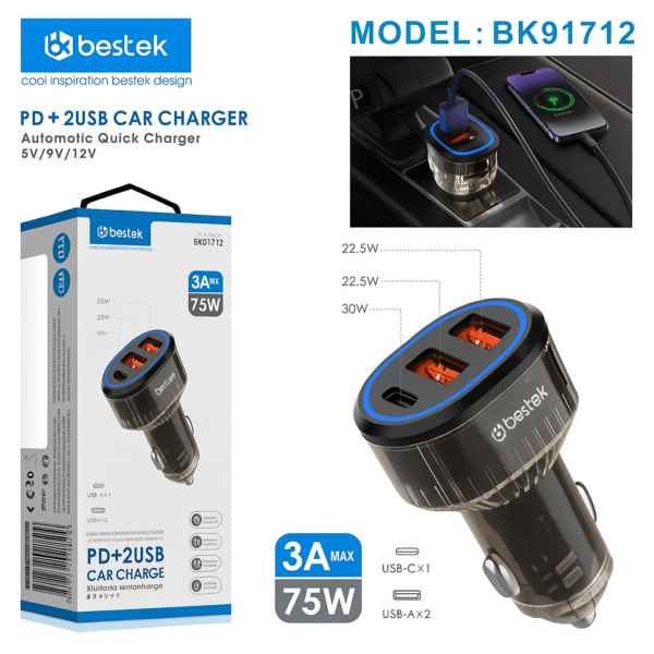 Caricatore Auto BESTEK BK91712 – PD + 2 USB